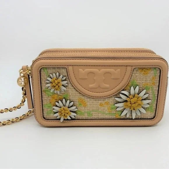 Tory Burch Floral/Straw Fleming Handbag - Picture 2 of 11